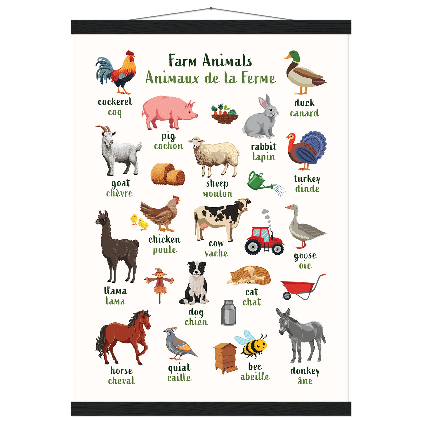 Learn English & French with Farmyard Bilingual Poster