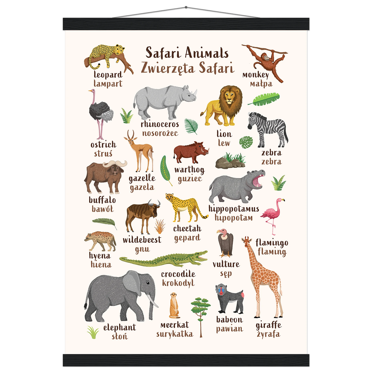 Learn English & Polish with Safari Animals Poster