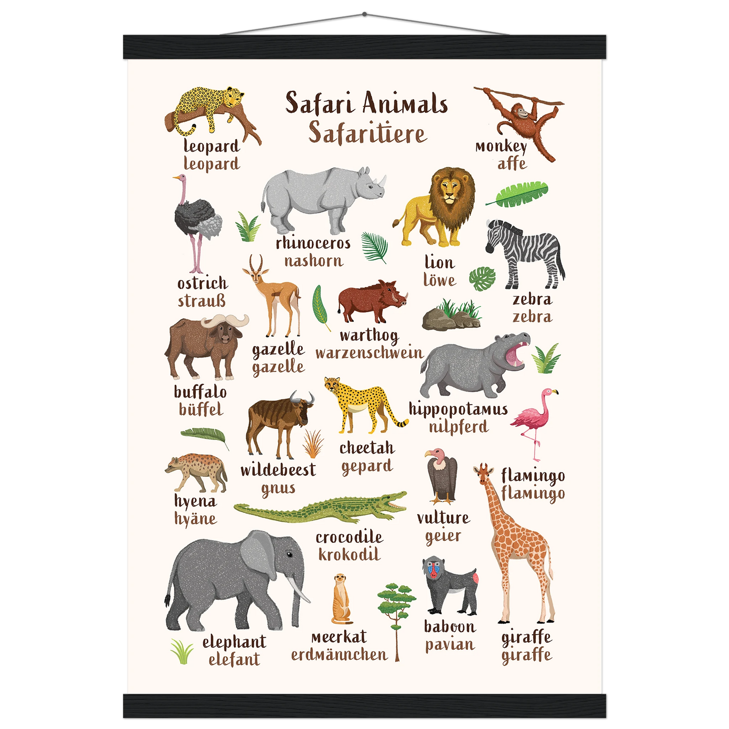 Learn English & German with Safari Animals Poster