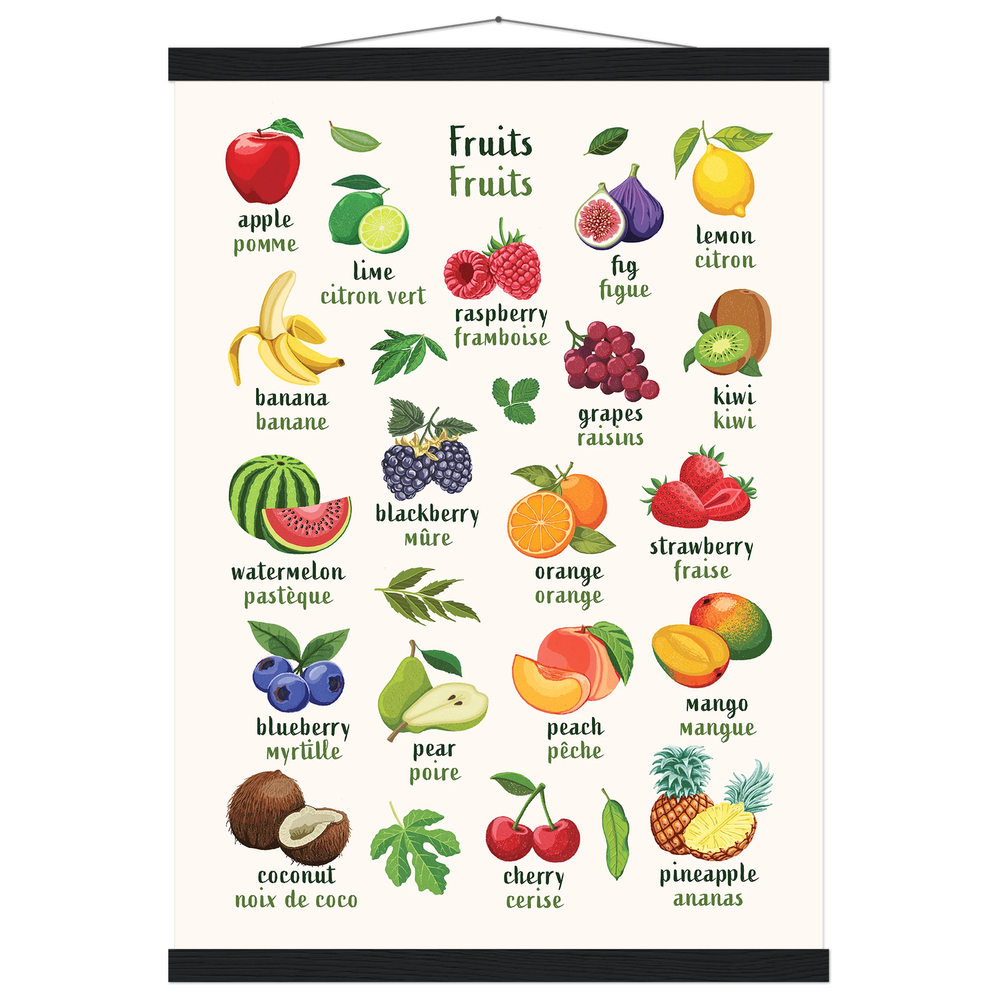 Learn English & French with Fruit Bilingual Poster
