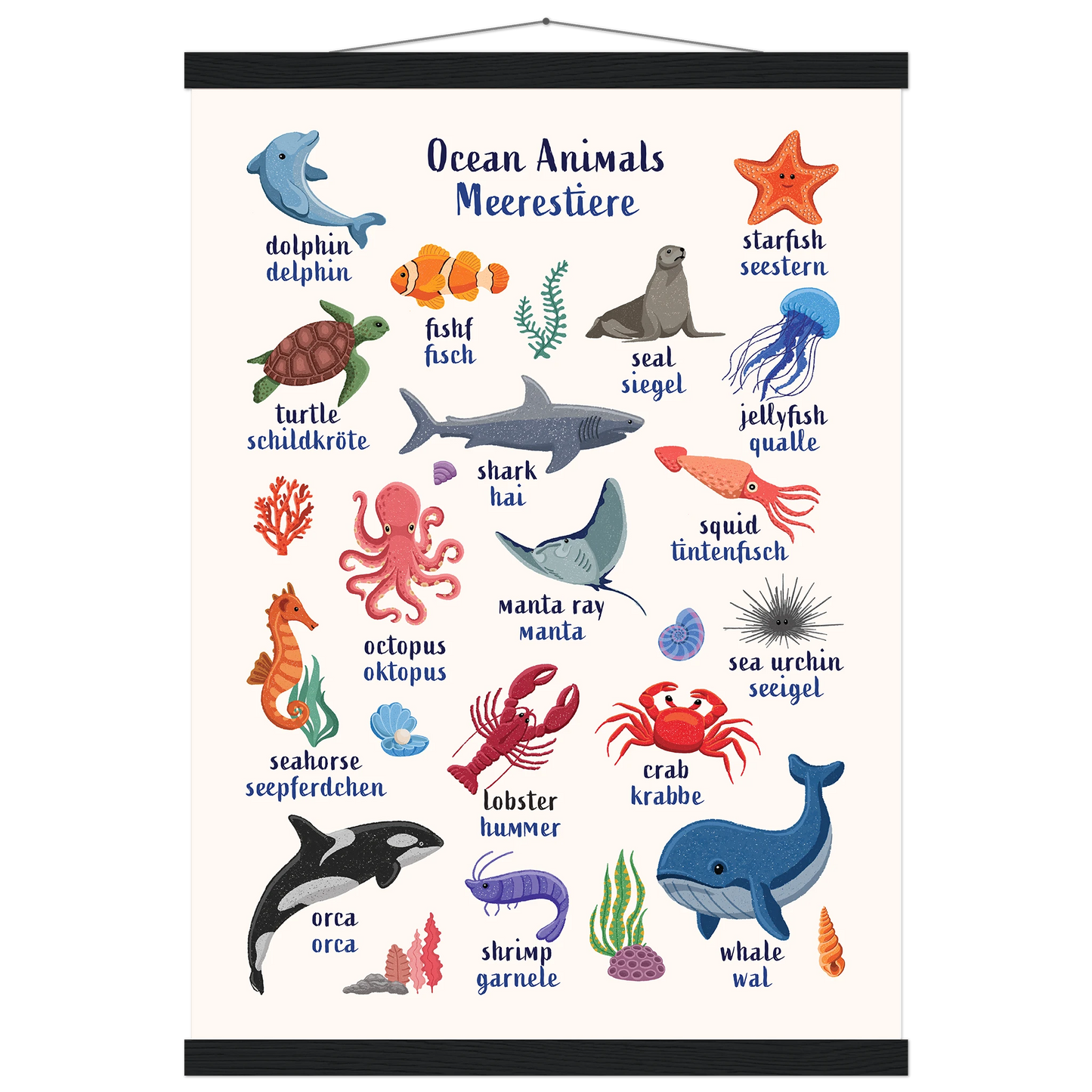 Learn English & German with Ocean Animals Poster