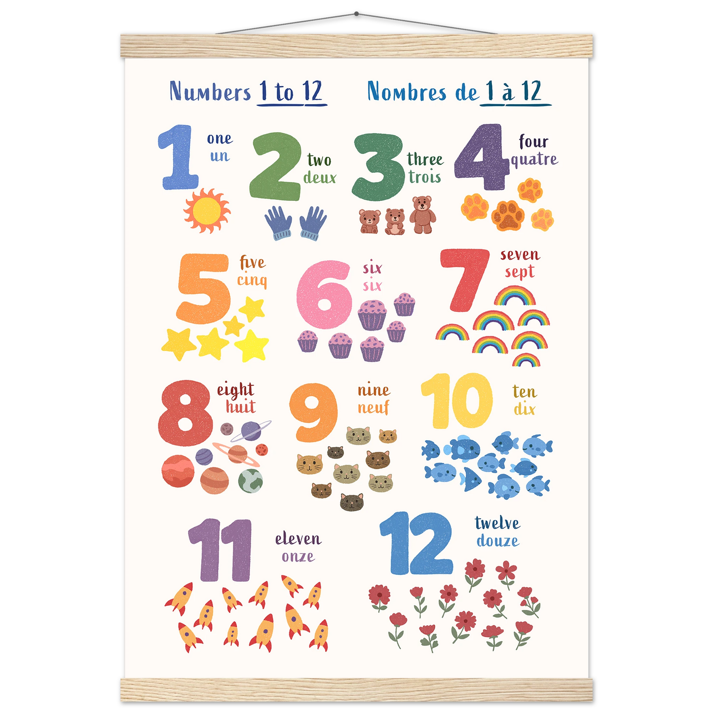 Póster para aprender inglés y francés con animales del océano