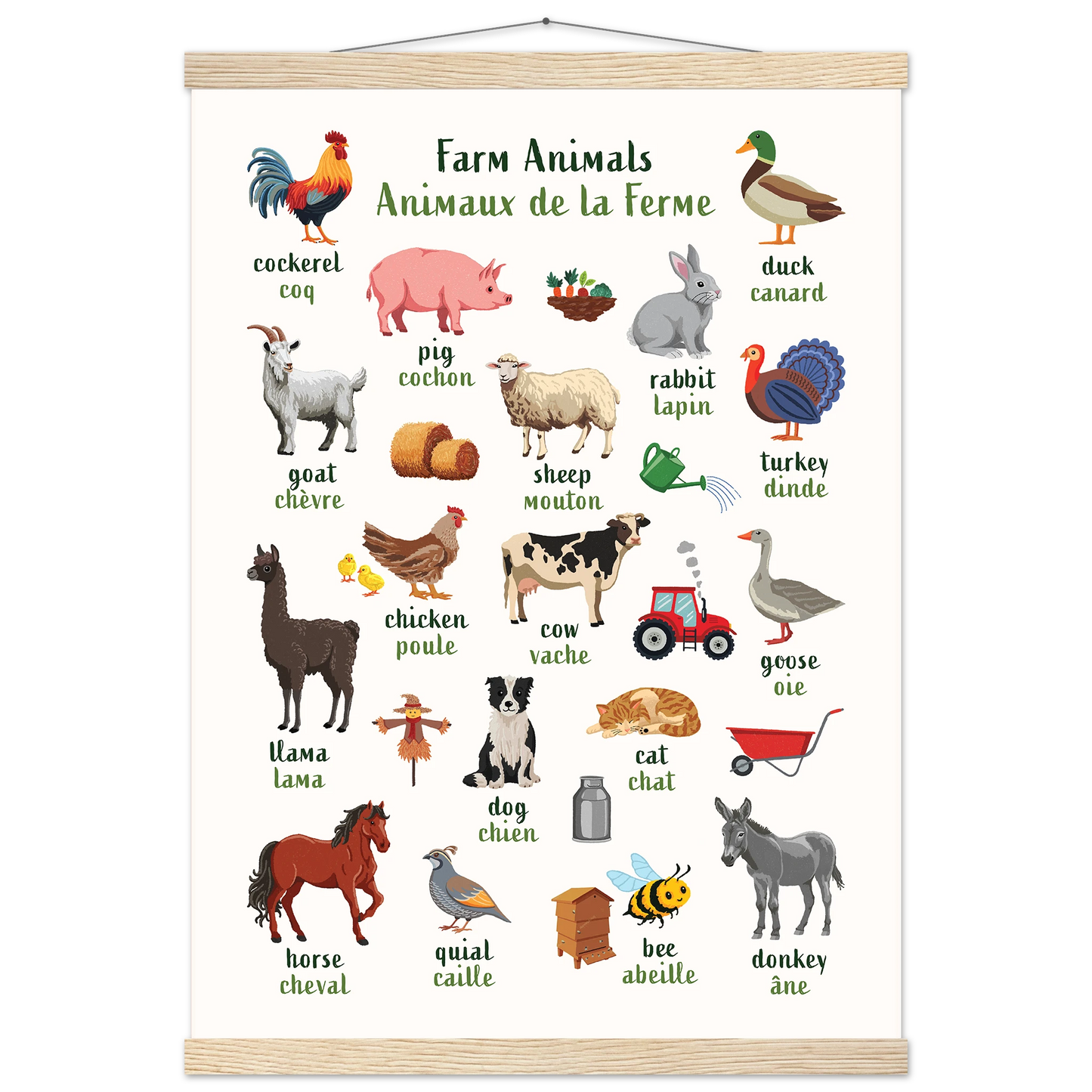 Learn English & French with Farmyard Bilingual Poster