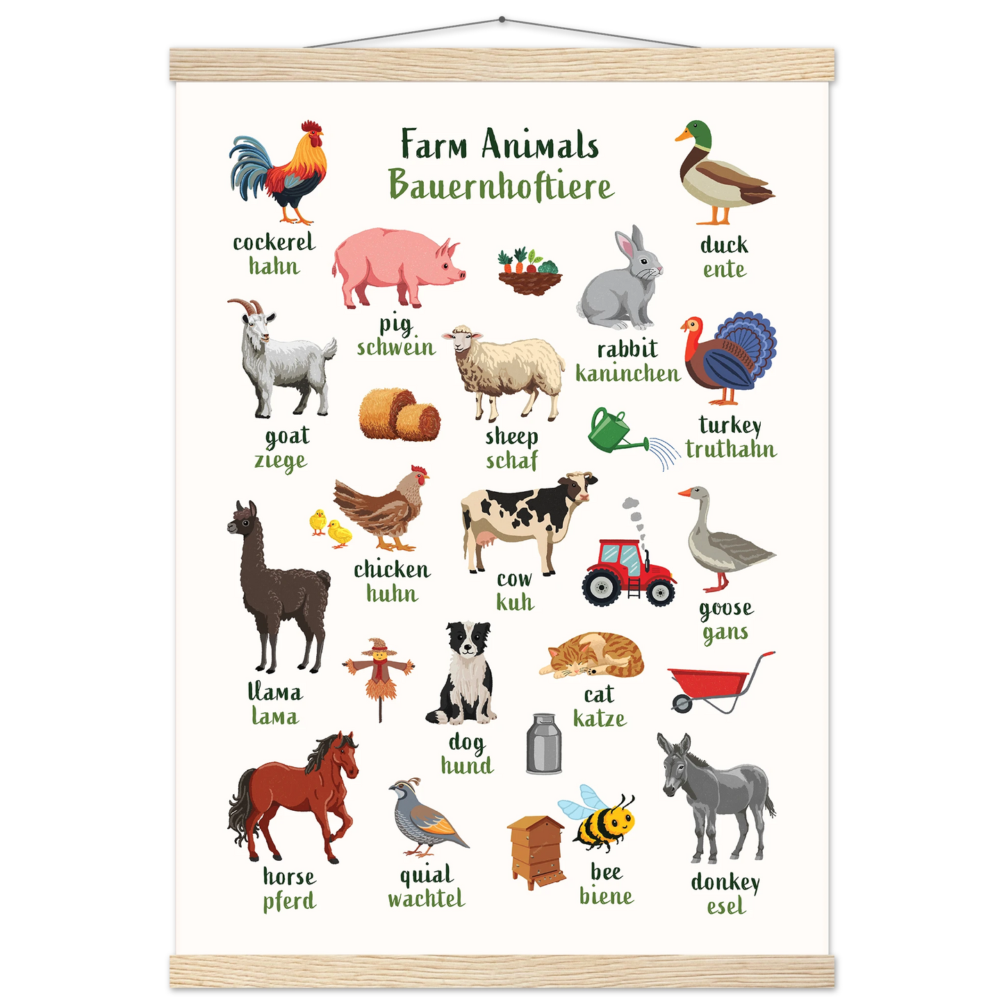 Learn English & German with Farmyard Bilingual Poster