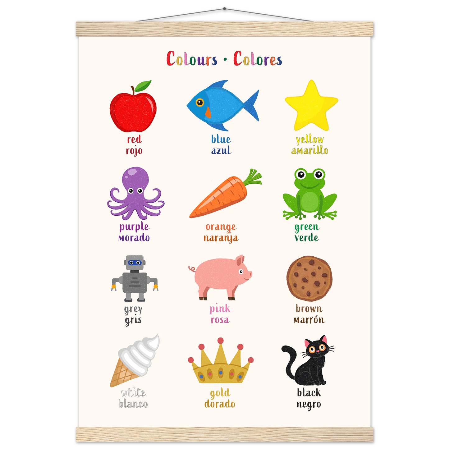 Learn English & Spanish with Colours Bilingual Poster