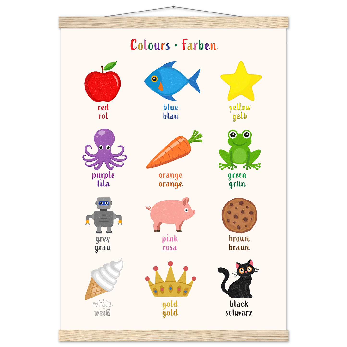 Learn English & German with Colours Bilingual Poster