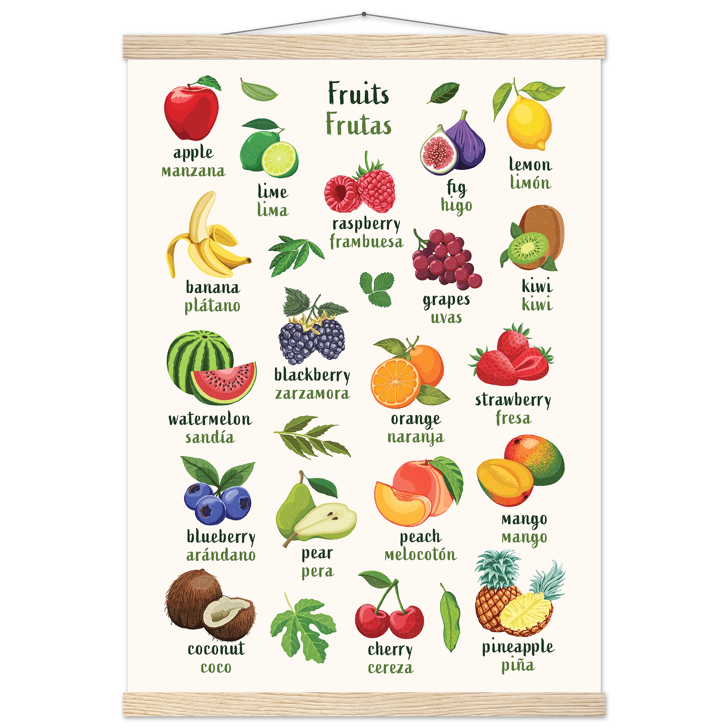 Learn English & Spanish with Fruit Bilingual Poster