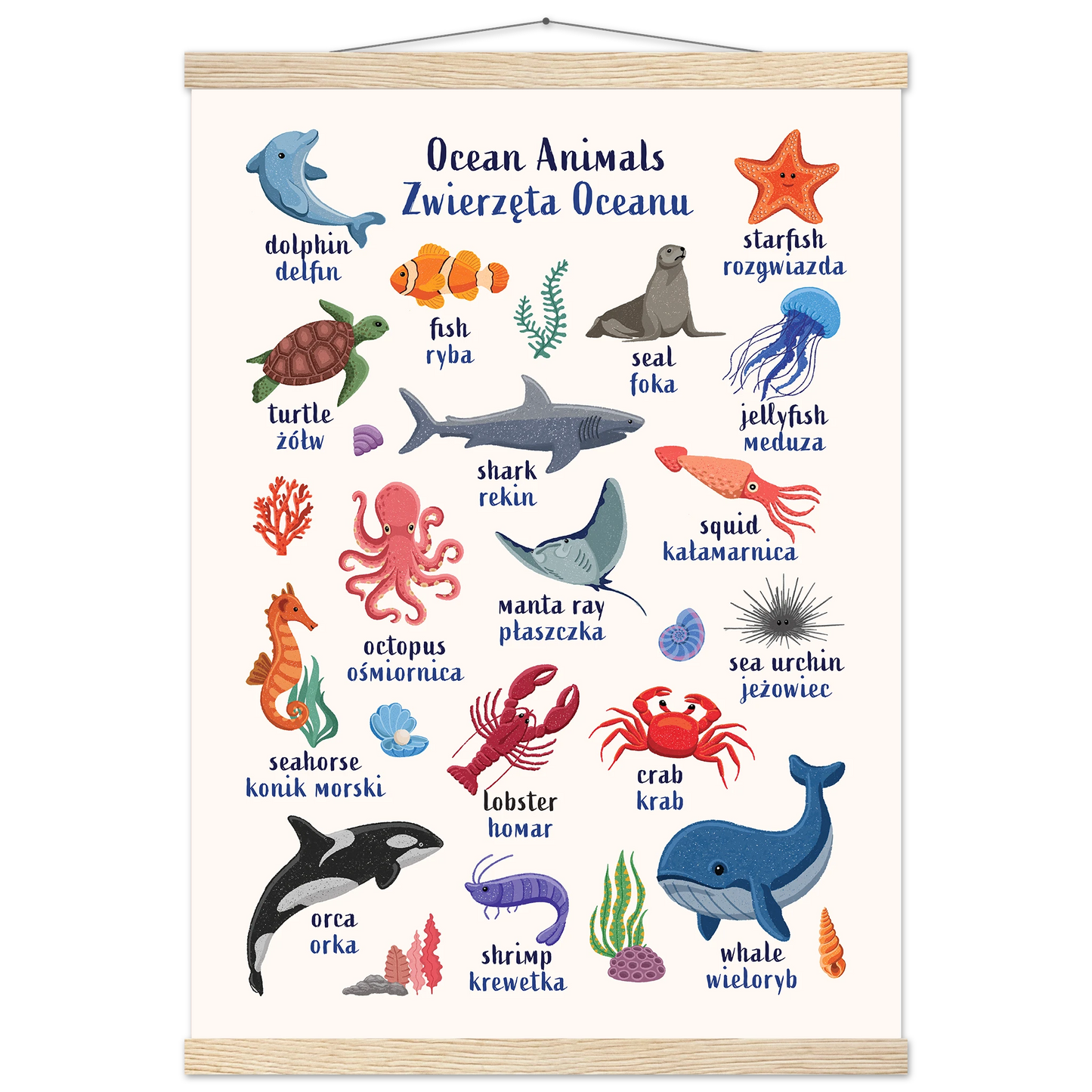 Learn English & Polish with Ocean Animals Poster