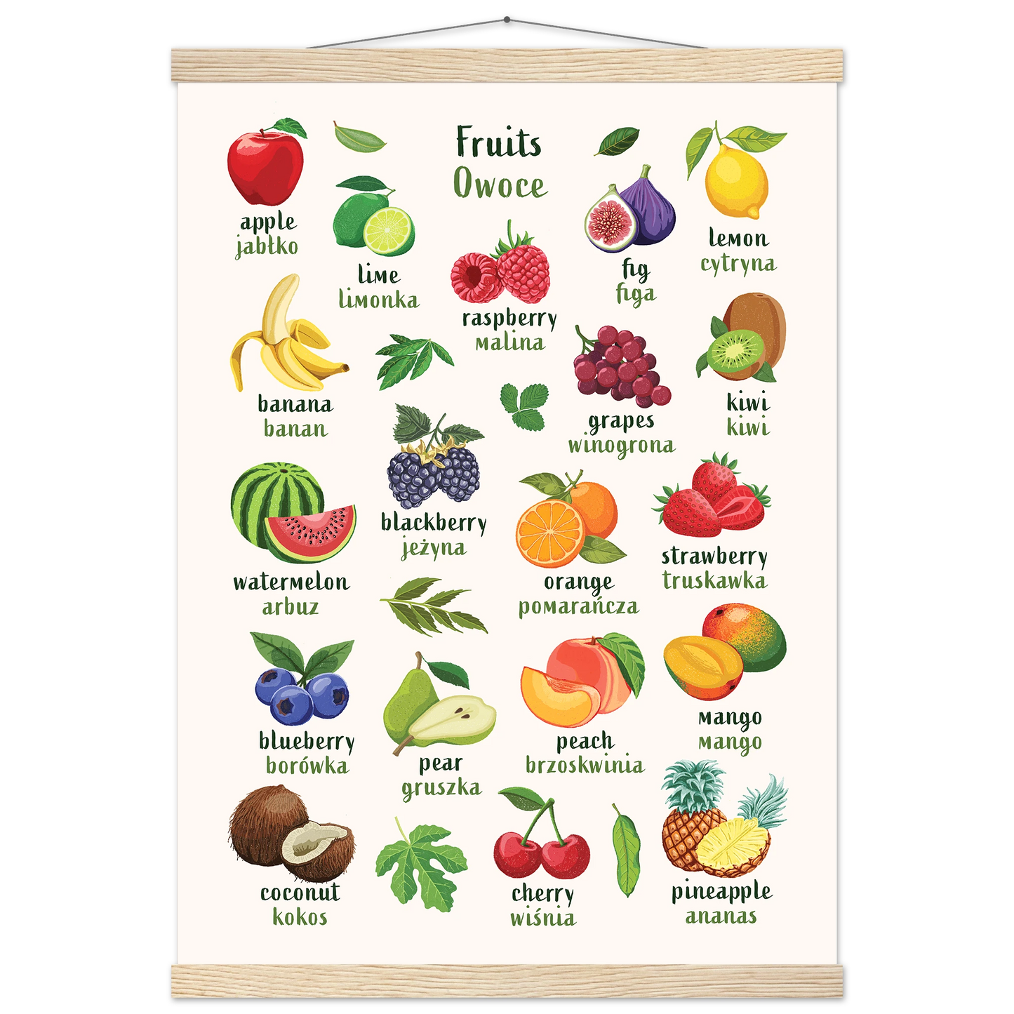 Learn English & Polish with Fruit Bilingual Poster