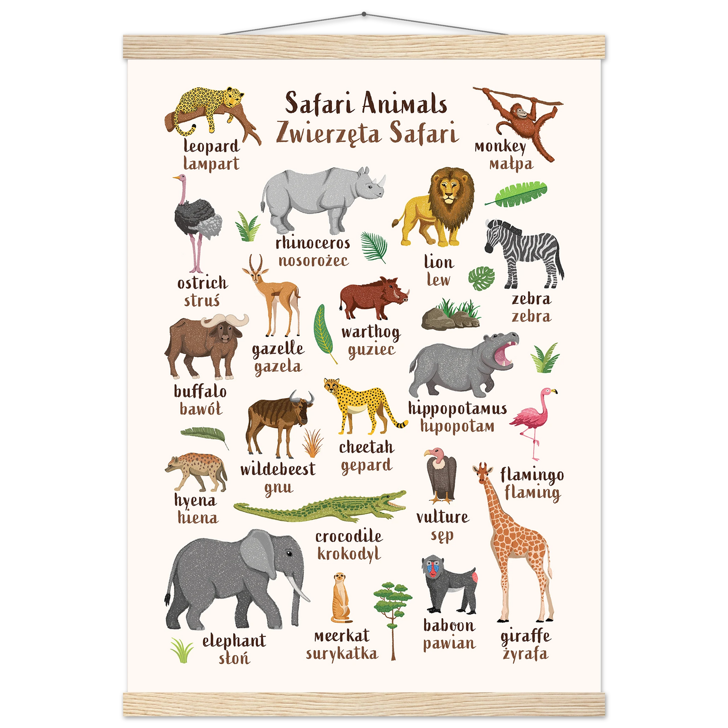 Learn English & Polish with Safari Animals Poster