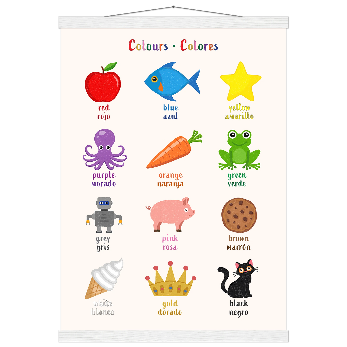 Learn English & Spanish with Colours Bilingual Poster