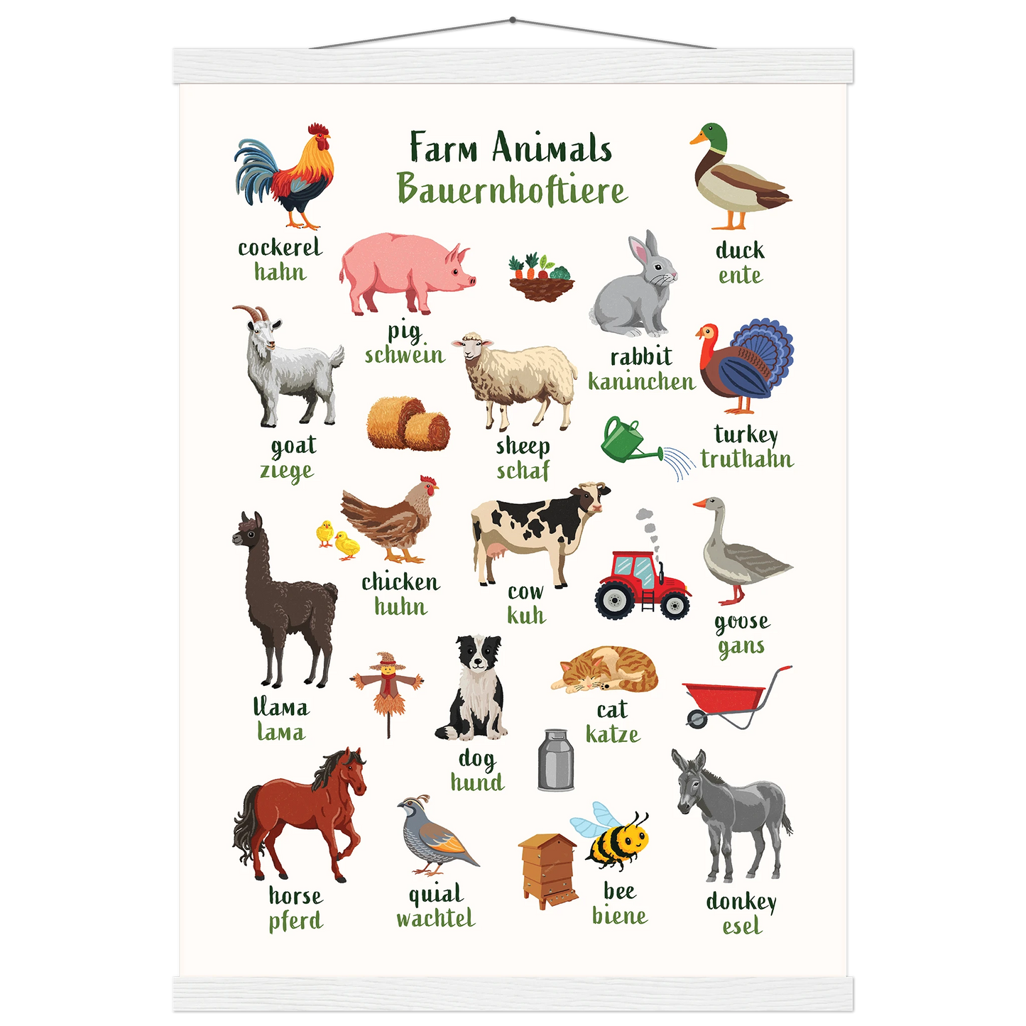 Learn English & German with Farmyard Bilingual Poster