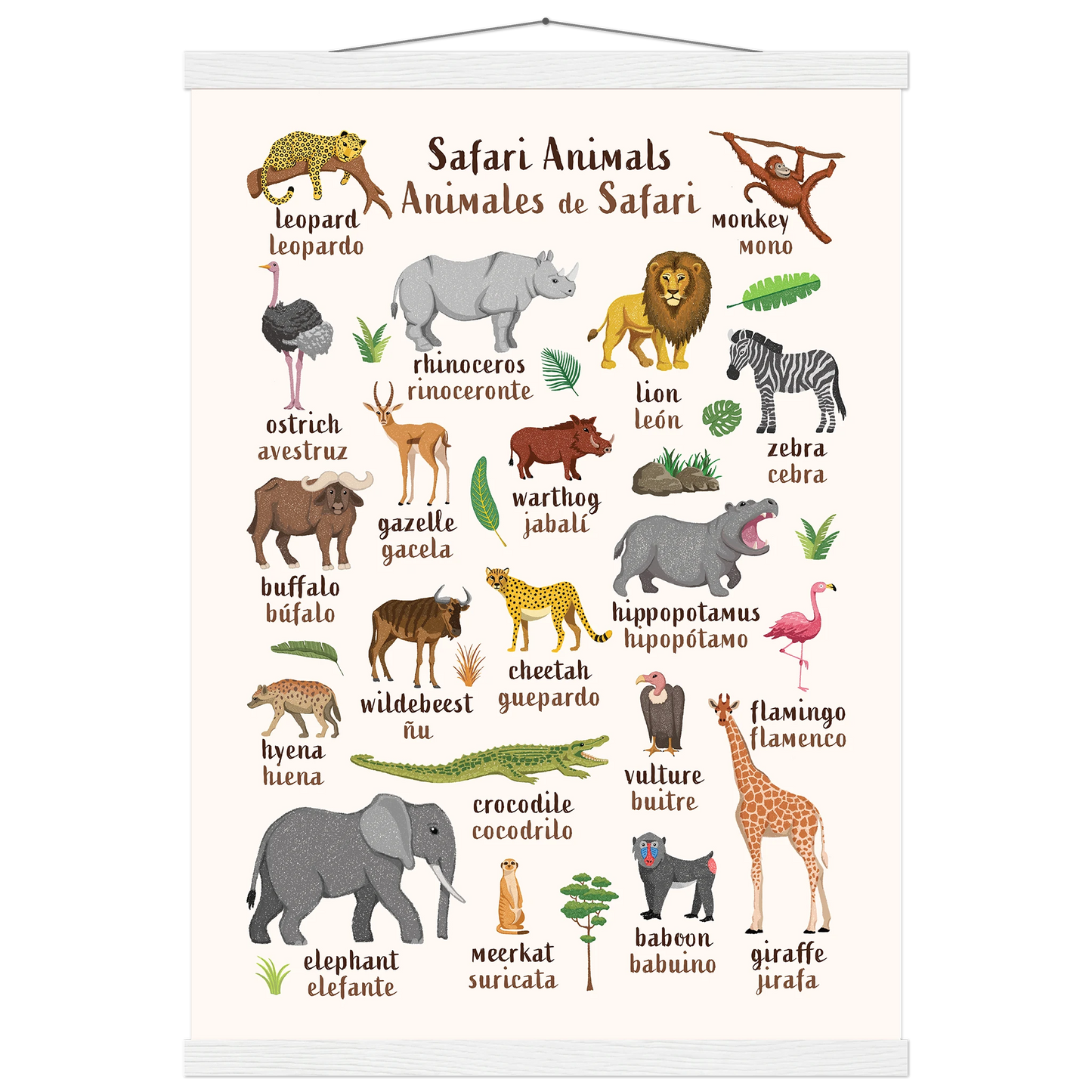 Learn English & Spanish with Safari Animals Poster