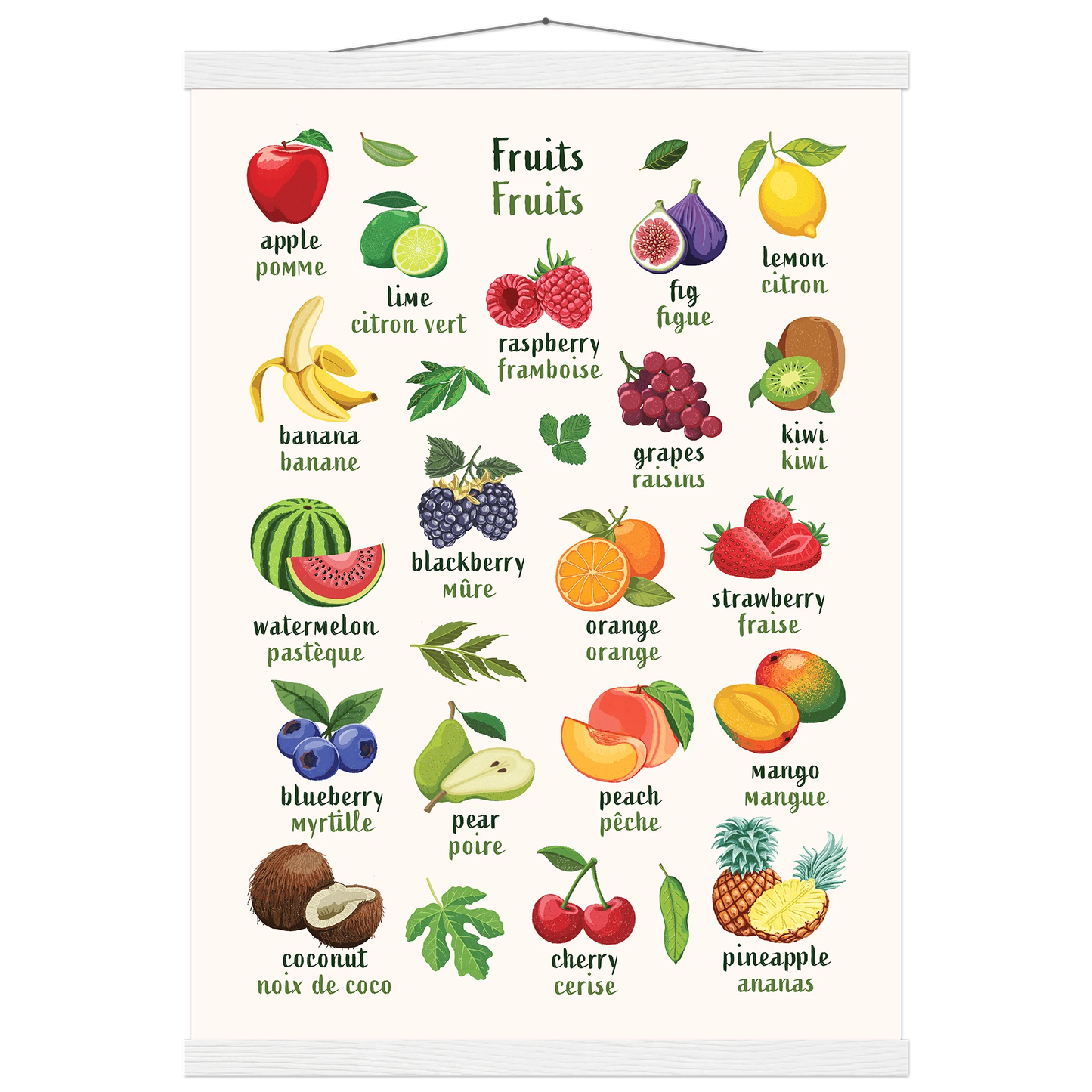 Learn English & French with Fruit Bilingual Poster