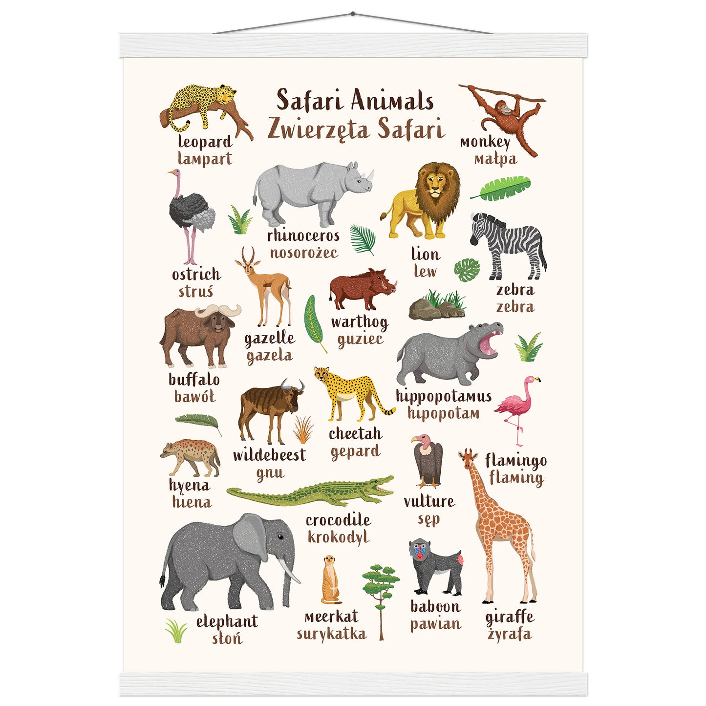Learn English & Polish with Safari Animals Poster
