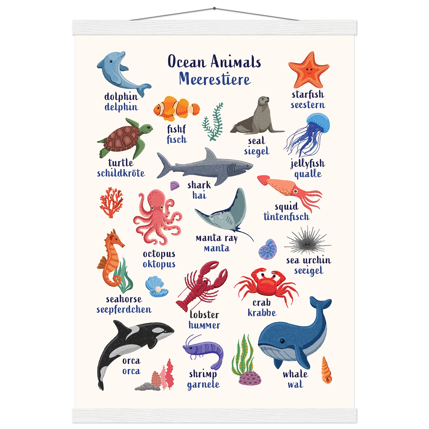 Learn English & German with Ocean Animals Poster