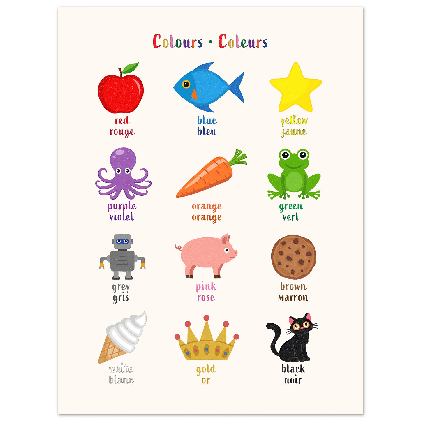 Learn English & French with Colours Bilingual Poster