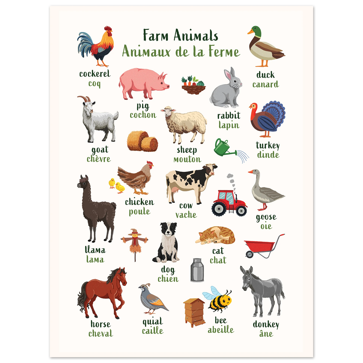 Learn English & French with Farmyard Bilingual Poster