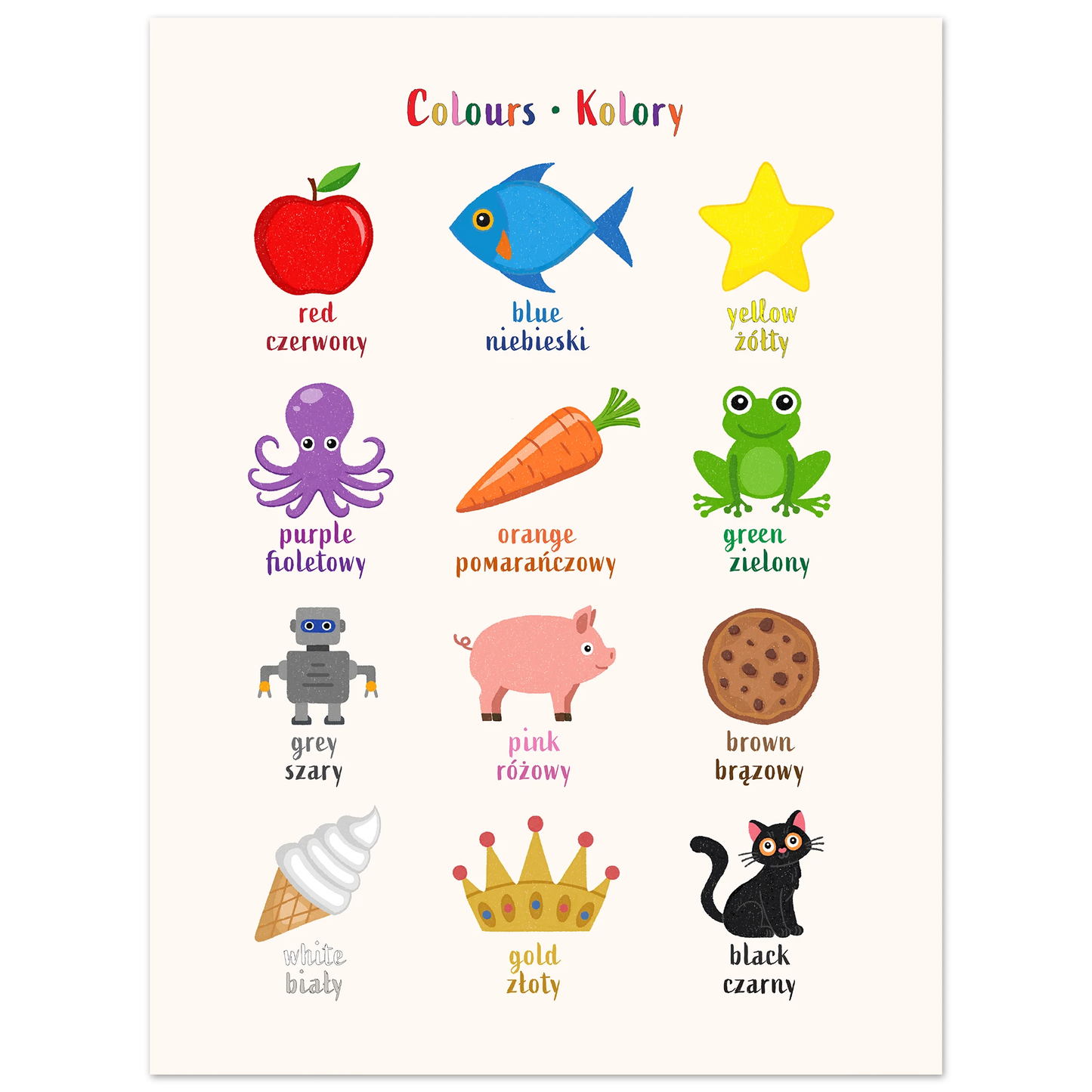 Learn English & Polish with Colours Bilingual Poster