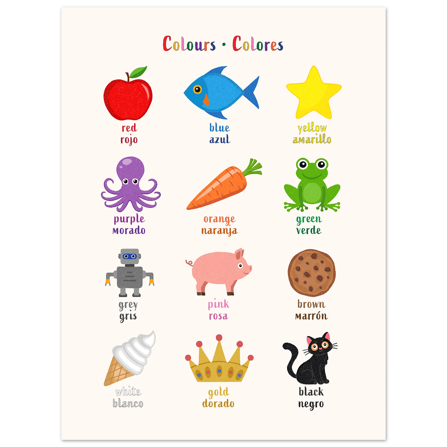 Learn English & Spanish with Colours Bilingual Poster