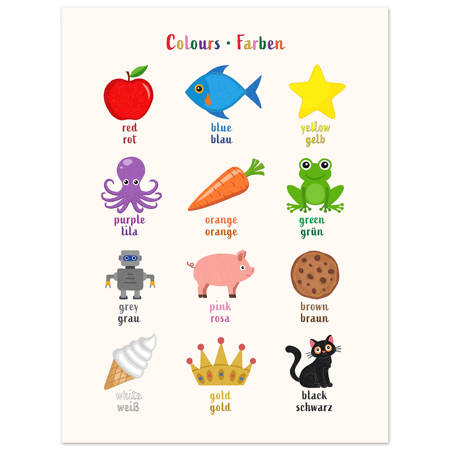 Learn English & German with Colours Bilingual Poster