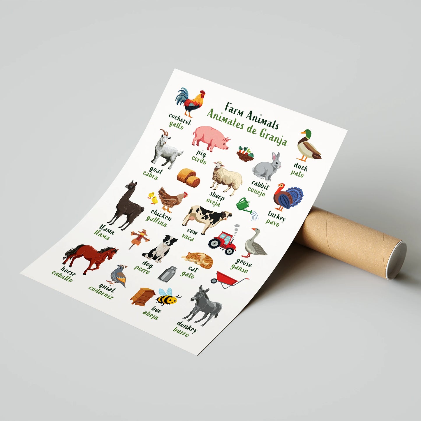 Póster para aprender inglés y francés con animales del océano