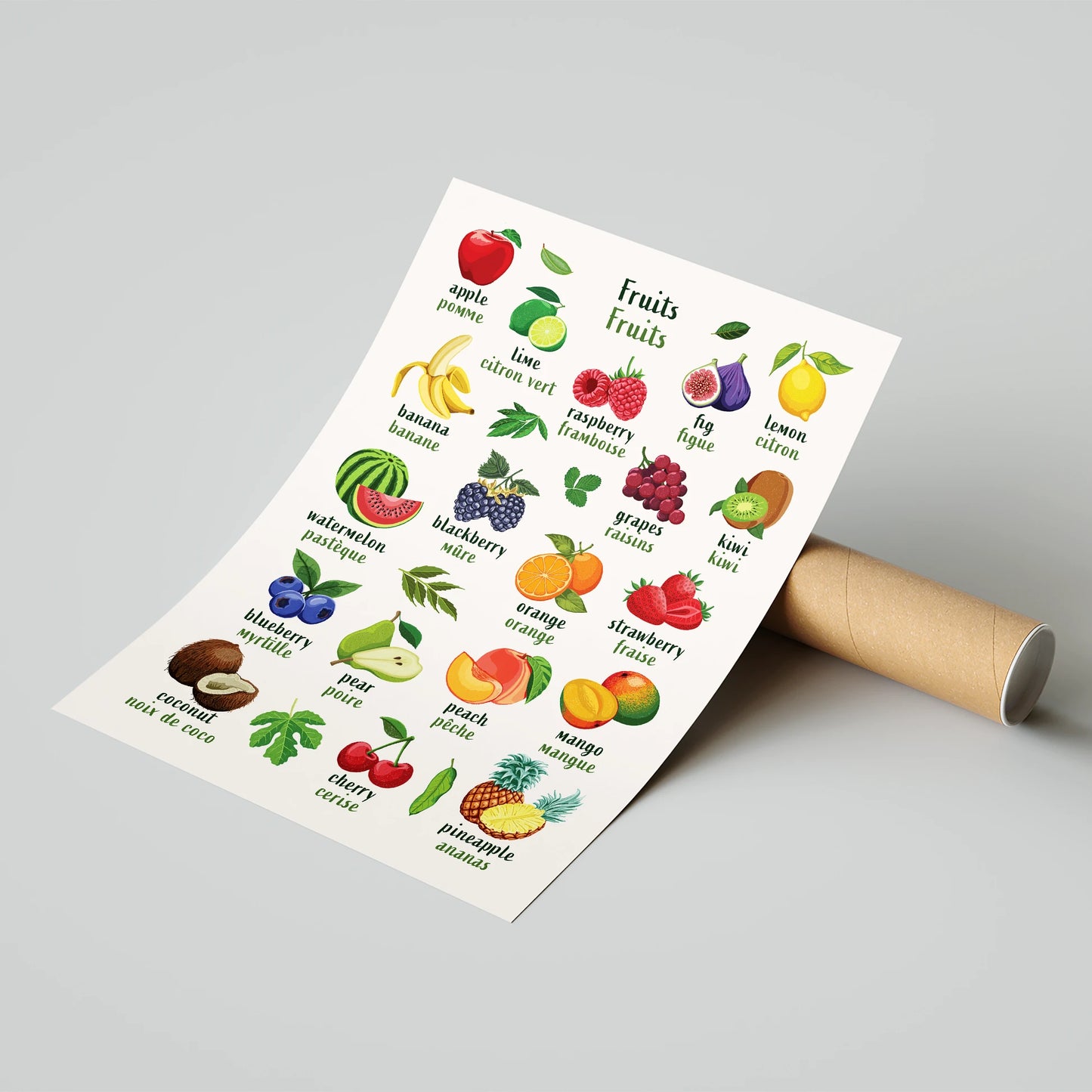 Learn English & French with Fruit Bilingual Poster