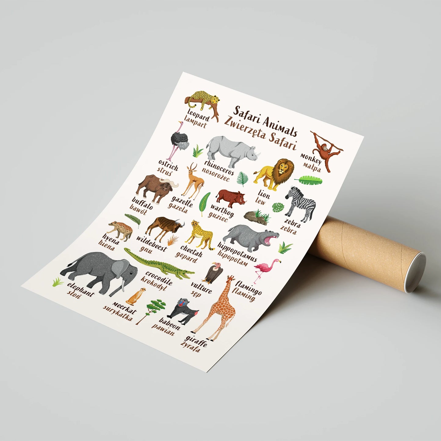 Learn English & Polish with Safari Animals Poster