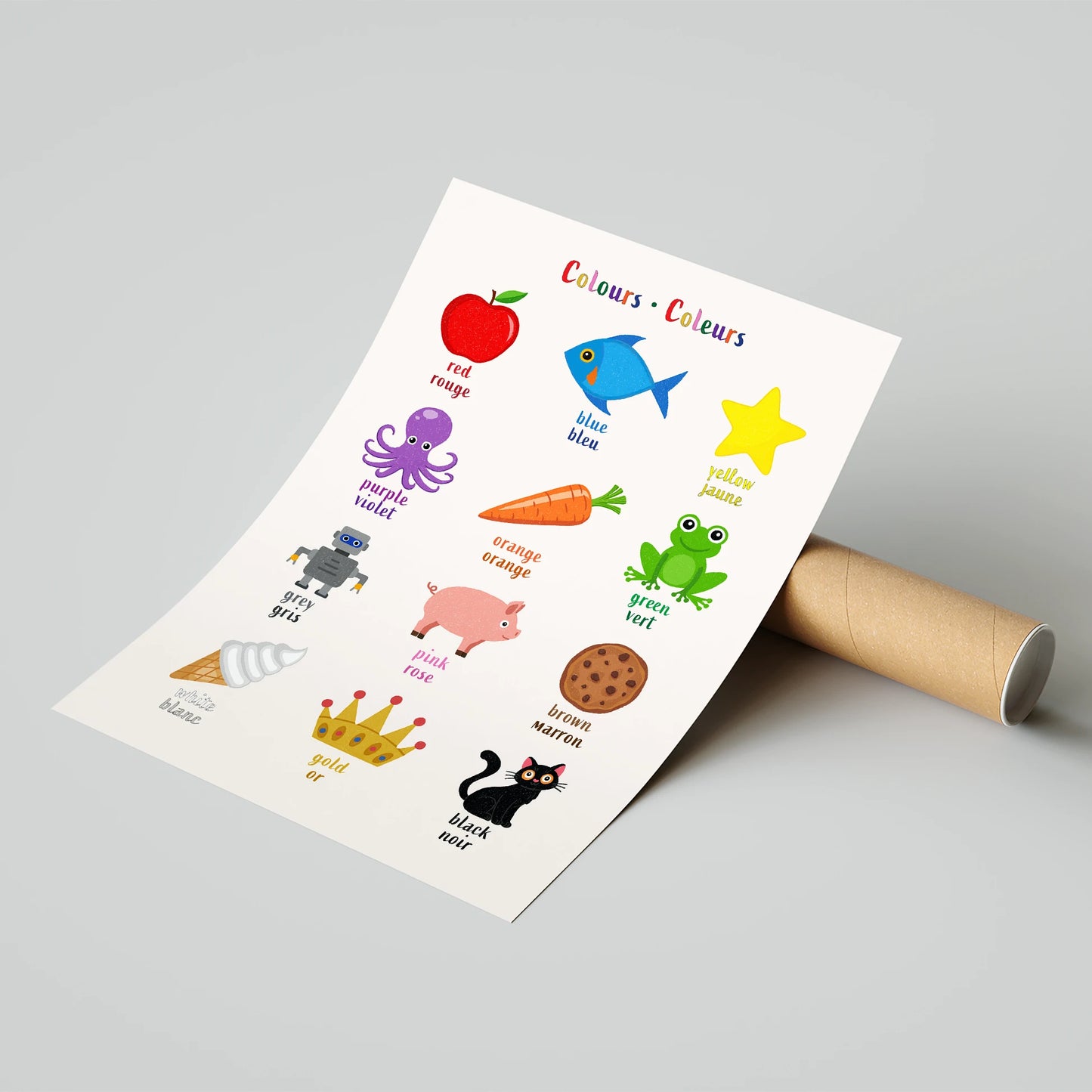 Learn English & French with Colours Bilingual Poster