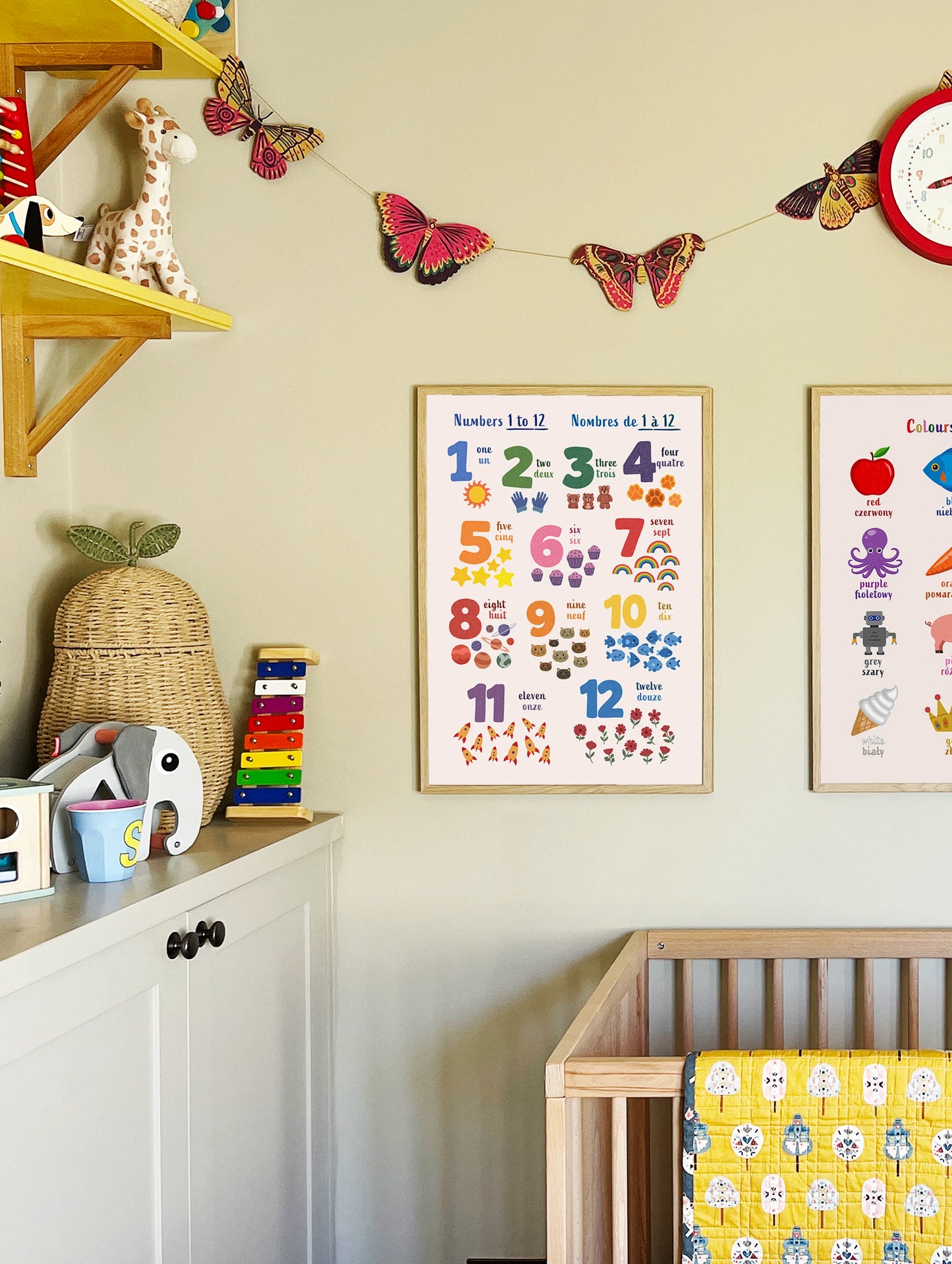 Póster para aprender inglés y francés con animales del océano